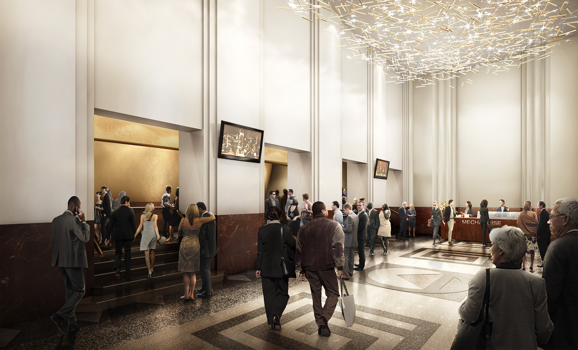 Interior Rendering, Historic Lobby Entrance - Courtesy of Ennead Architects