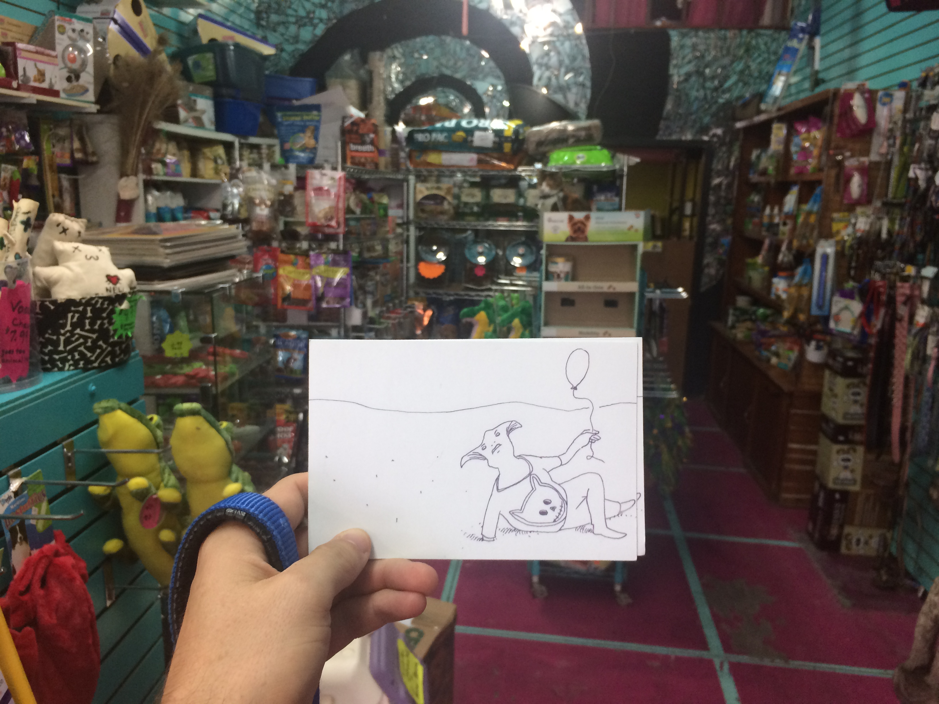 JT wanted me to leave this at a pet store so this went to the lovely French quarter French quarter asylum pet store in New Orleans. The woman whose owned the store was puzzled but loved the card and the project.