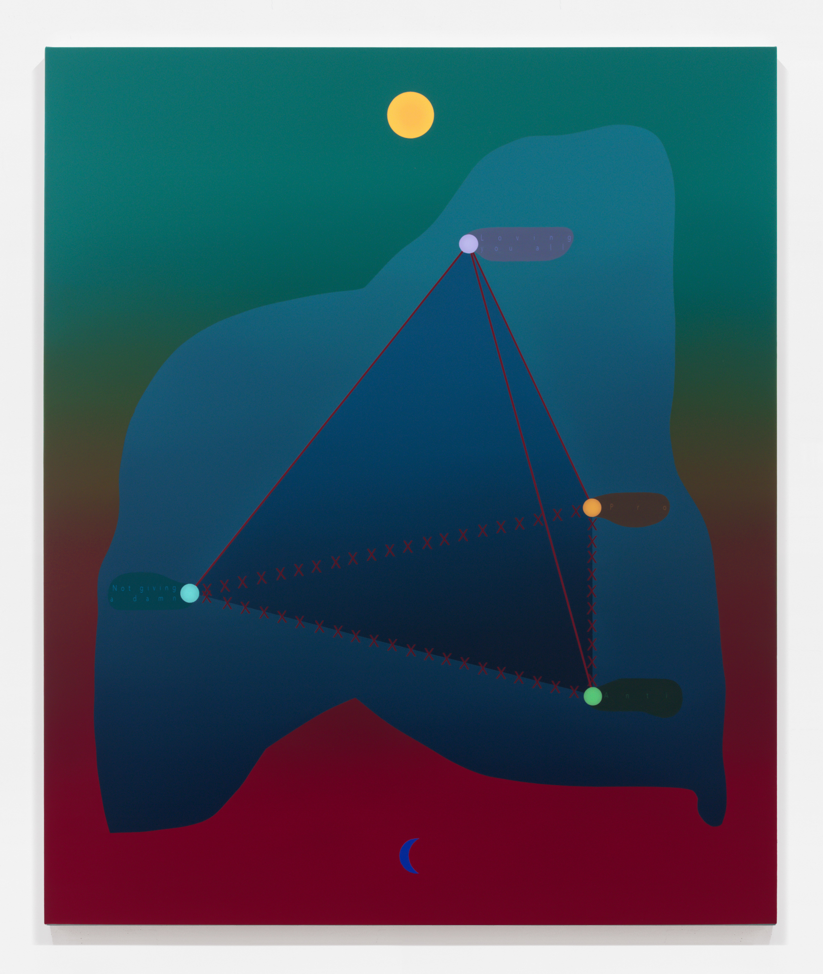 Positions. 2019. Oil and acrylic on canvas, 50" x 40" (127 x 122 cm)