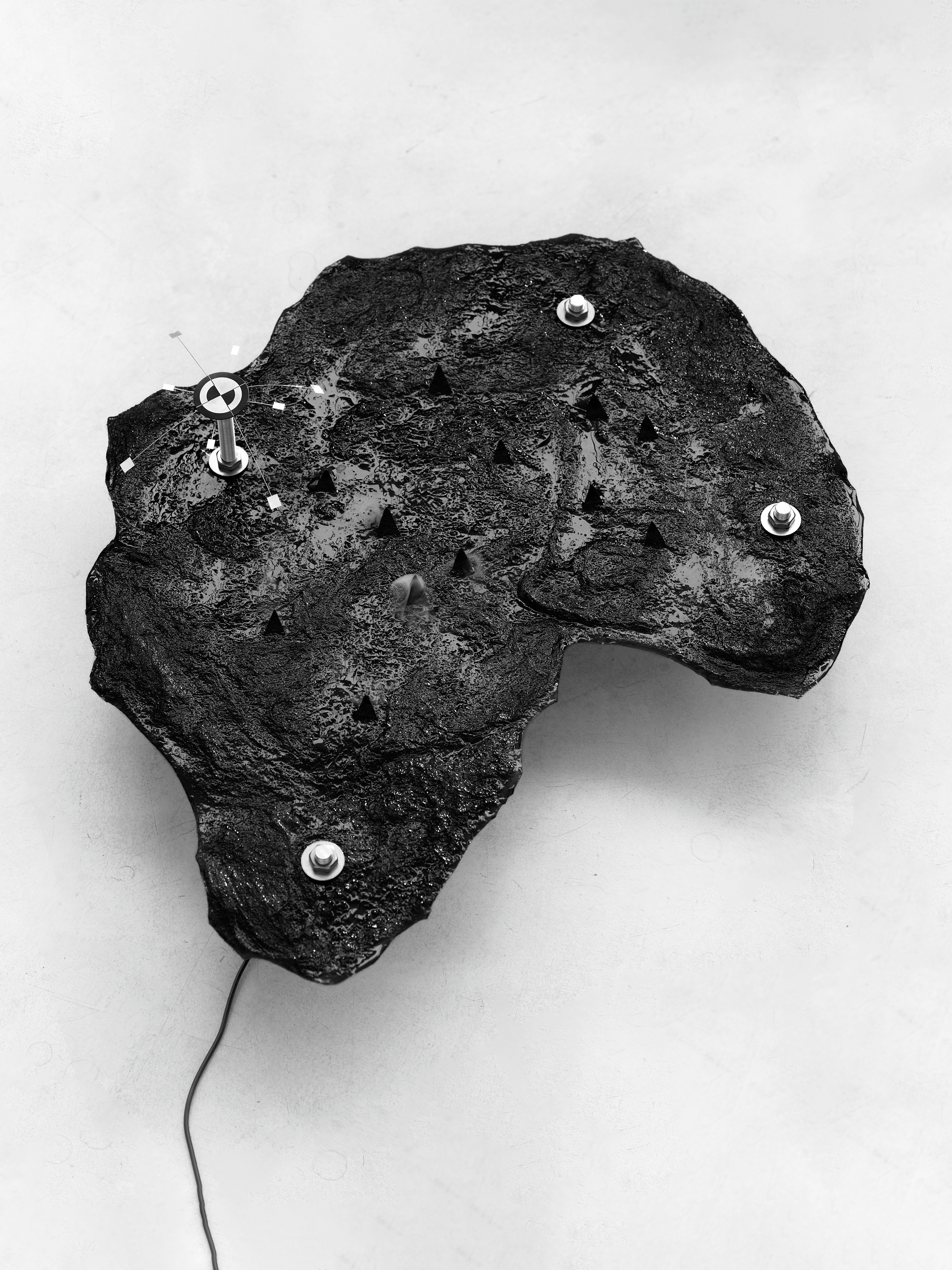 Pneuma, 2025, [68cm x 58cm x 19cm]  Art-O-Rama invited by Xxijra Hii Gallery, Marseille  Water, eco resin, wool, aluminium, stainless steel, water tank and atomiser. 