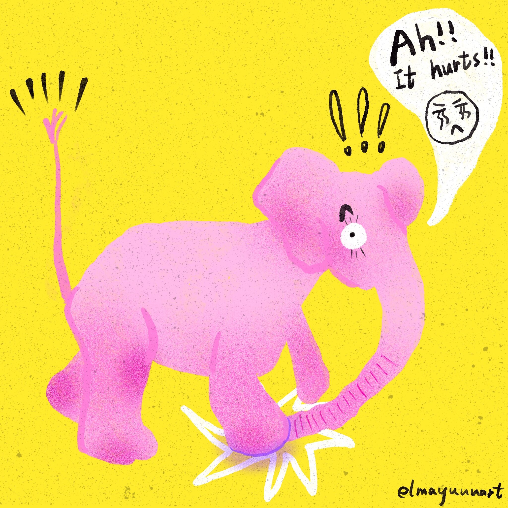 I saw a video of a little elephant accidentally stepping on its nose and let out a scream of pain…(-_-)
