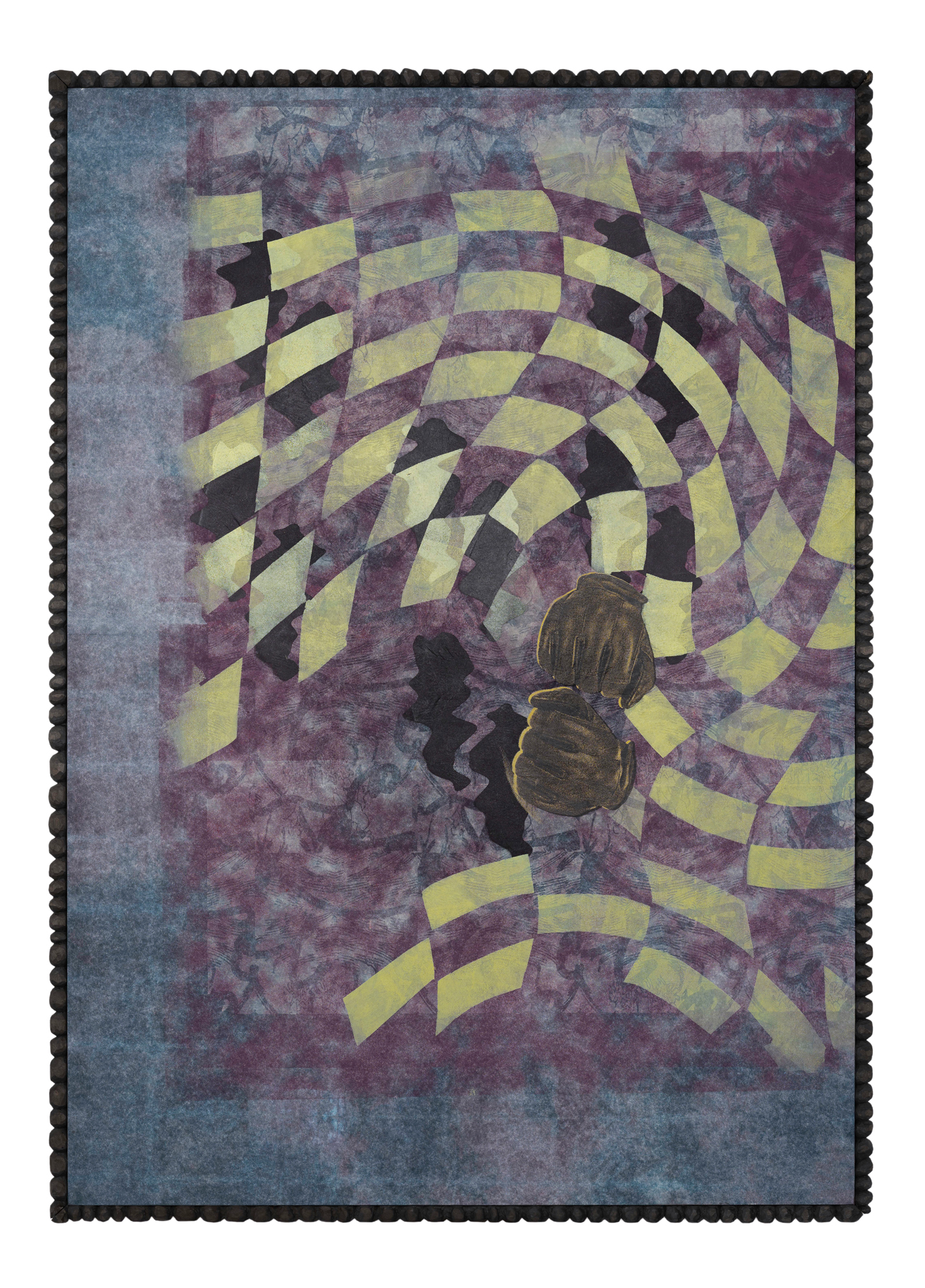 Print 017, 2019 Linocut and screen print on paper, laminated on fibre board, carved lime wood frame