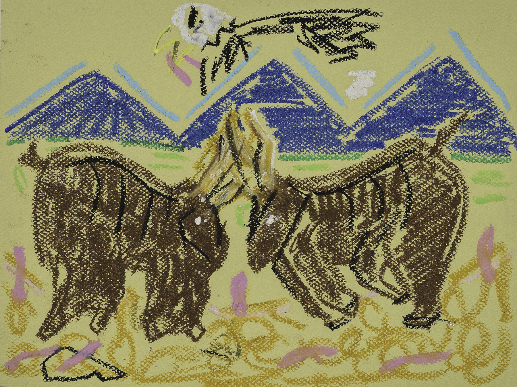 Bison ShowdownSnow Removal Machine (2022)  Circuits 12x9  in   Oil Bar on Cotton Paper