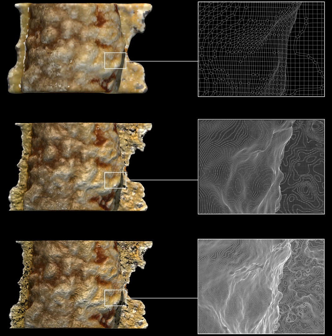 different meshing resolutions; topography