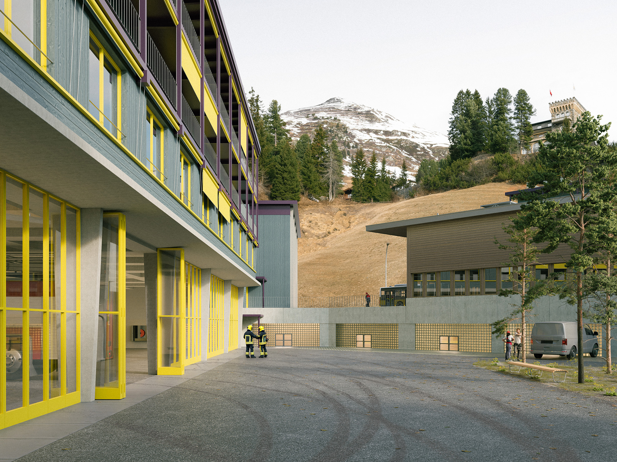 Projektwettbewerb Neubau Feuerwehr- und Werkhof mit Wohnungen Areal Vali Meisser, Davos / wettbewerb / BDE Architekten