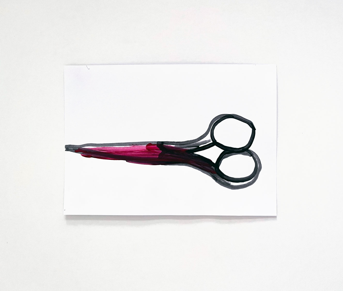 24/26 — SCISSORS.During her residency at the MQ21 in Vienna, Austria, as part of her Fulbright Independent Scholar appointment, Quinn began working on a companion drawing project to The Haircut while conducting new research on women's representation in media.  Charcoal, drawing pens and markers, oil pastel, paint, and pencil, the group of seventy-some drawings ranges in size from A5 to A2 on various papers; 2021-ongoing.