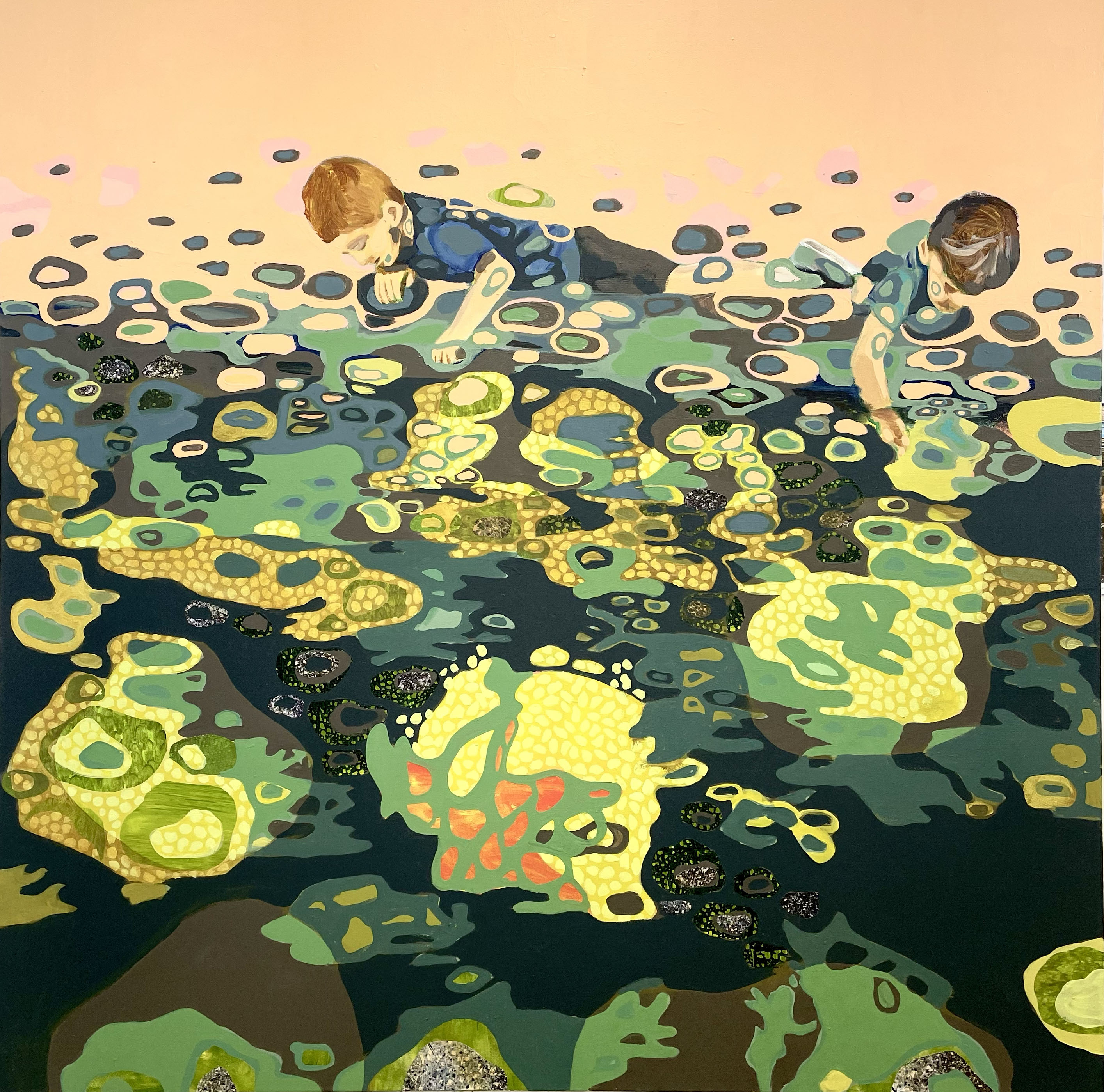 "Touch Pond" Acrylic and Paper on Canvas, 48"x48"