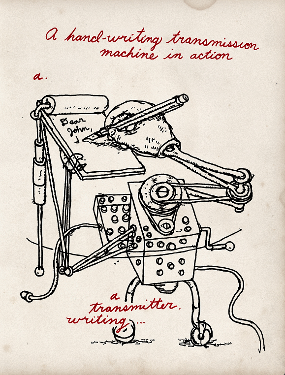 A handwriting transmission machine in action. PAPER Magazine.
