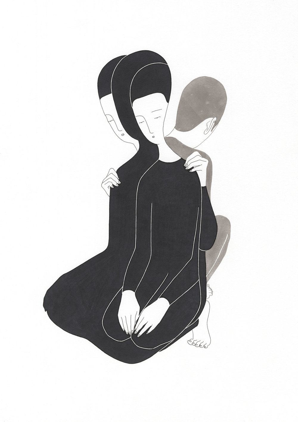Moonassi, Being for others, Crayon et feutre sur papier, 56,5*37,5cm, 2015
