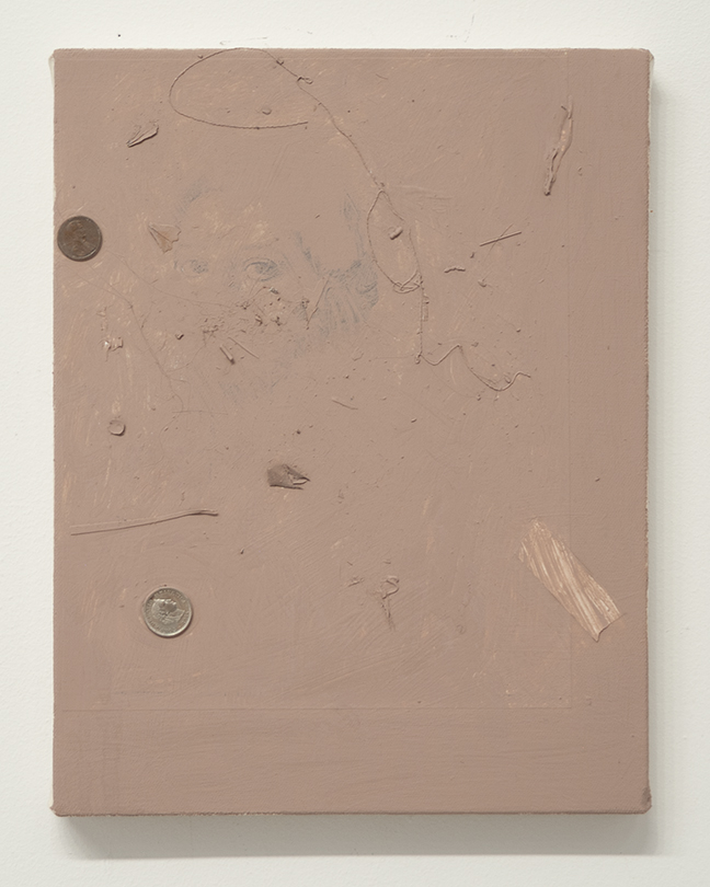 Sulking Room / house paint and debris on canvas / 14in x 11in / 2024