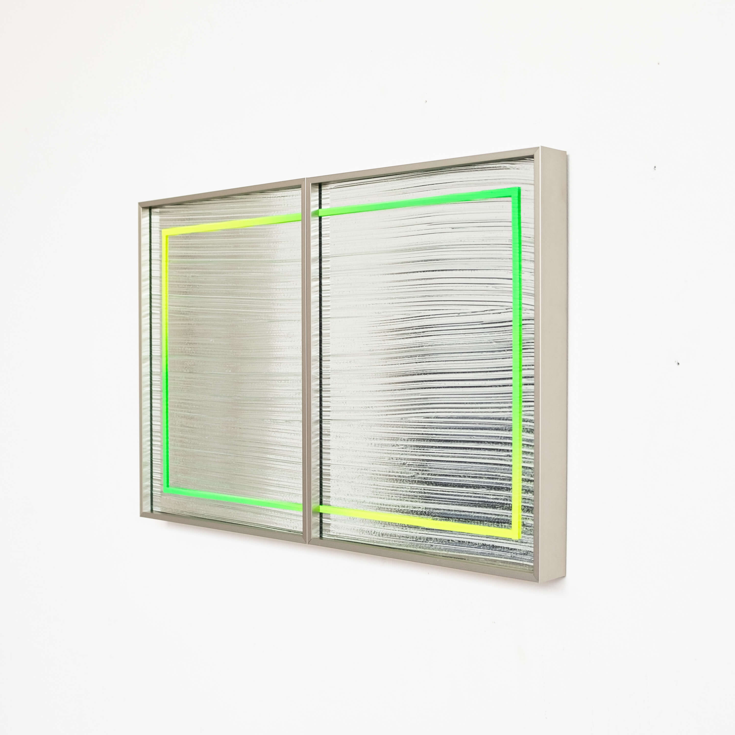 RIS 25 (Chartreuse Border), 2020, Enamel and acrylic on mirror, 12 x 18 in