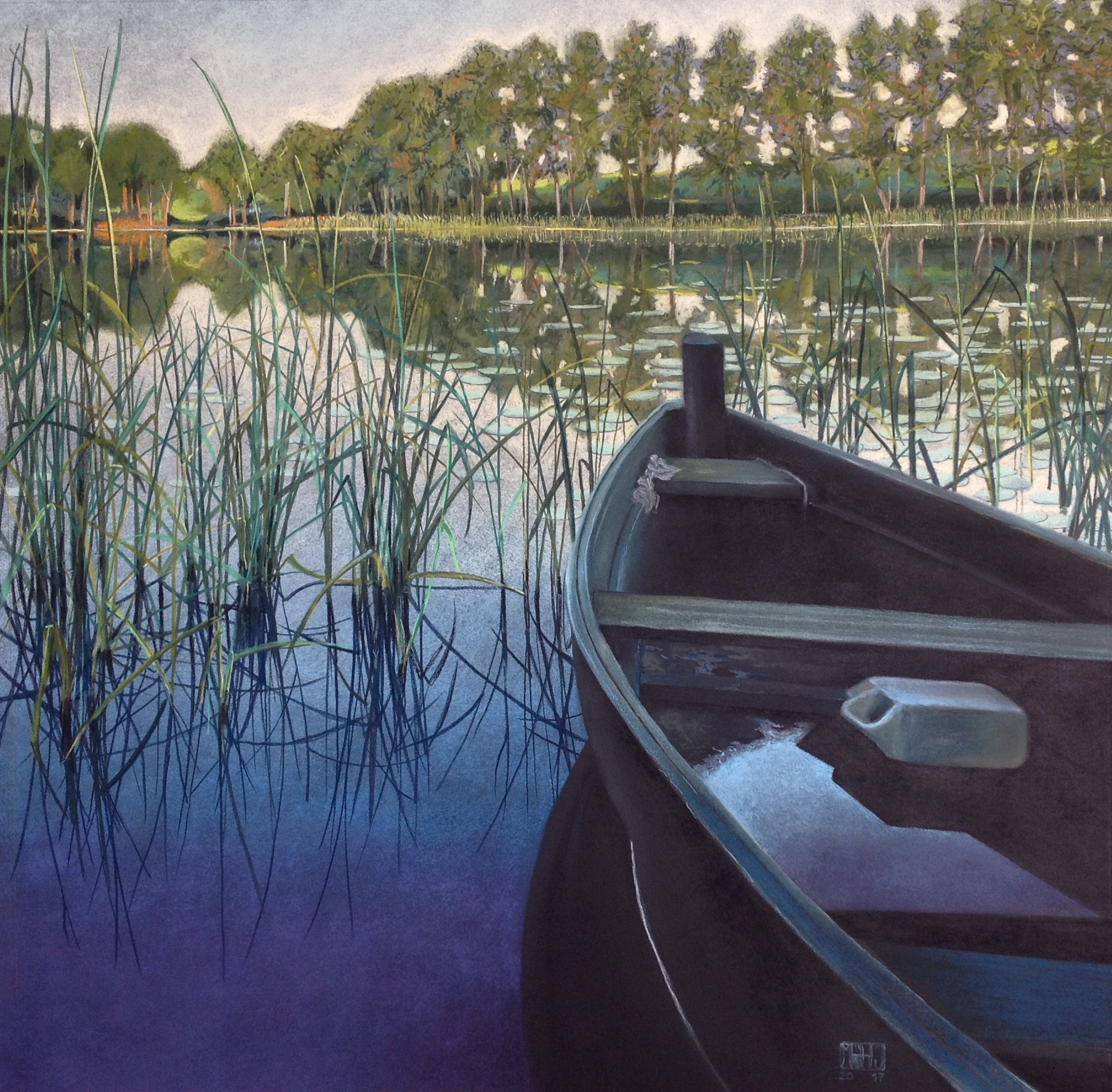 114–Boot am See von Straigiai70×70 cmPastell auf Fabrianopapier2017sold