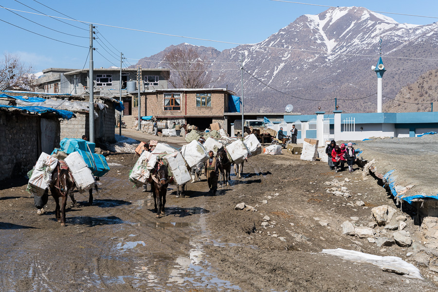 Village de Zale, Kurdistan, Irak Les derniers karwanji se h&acirc;tent de quitter le village,avant la fermeture de la fronti&egrave;re iranienne.