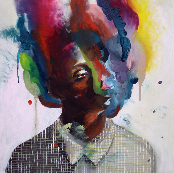 Rainbow smoke, acrylic and oil on canvas, 50/50 cm