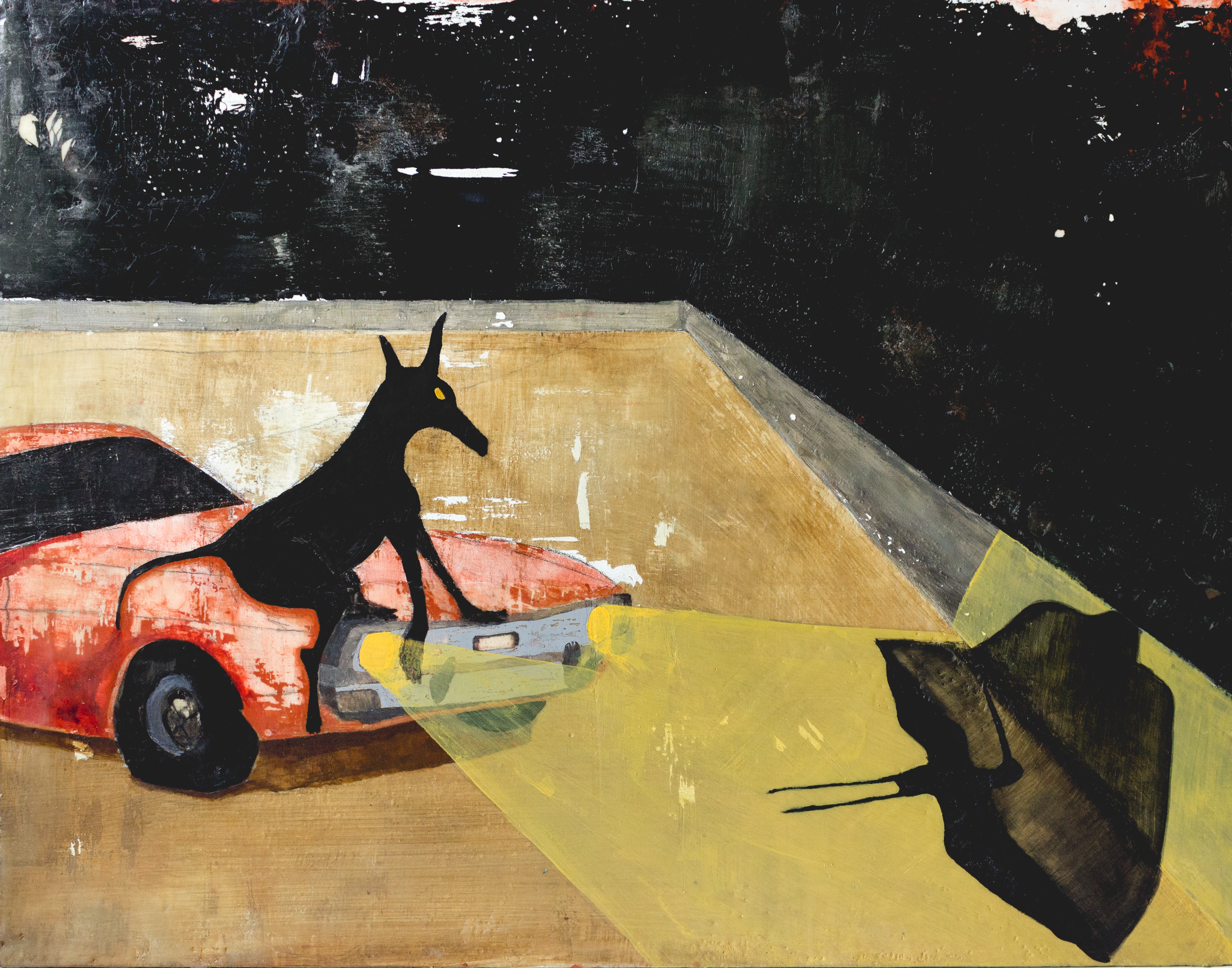 Midnight parking // Acrylic & Encaustic on Board // 40x30cm // 2020