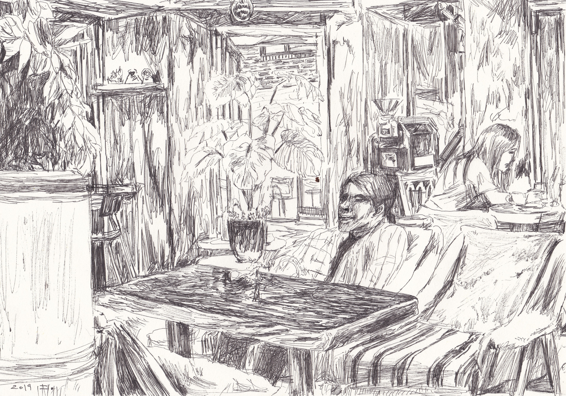 티라노 커피, 2019, pen on paper, 21*29.7(cm)