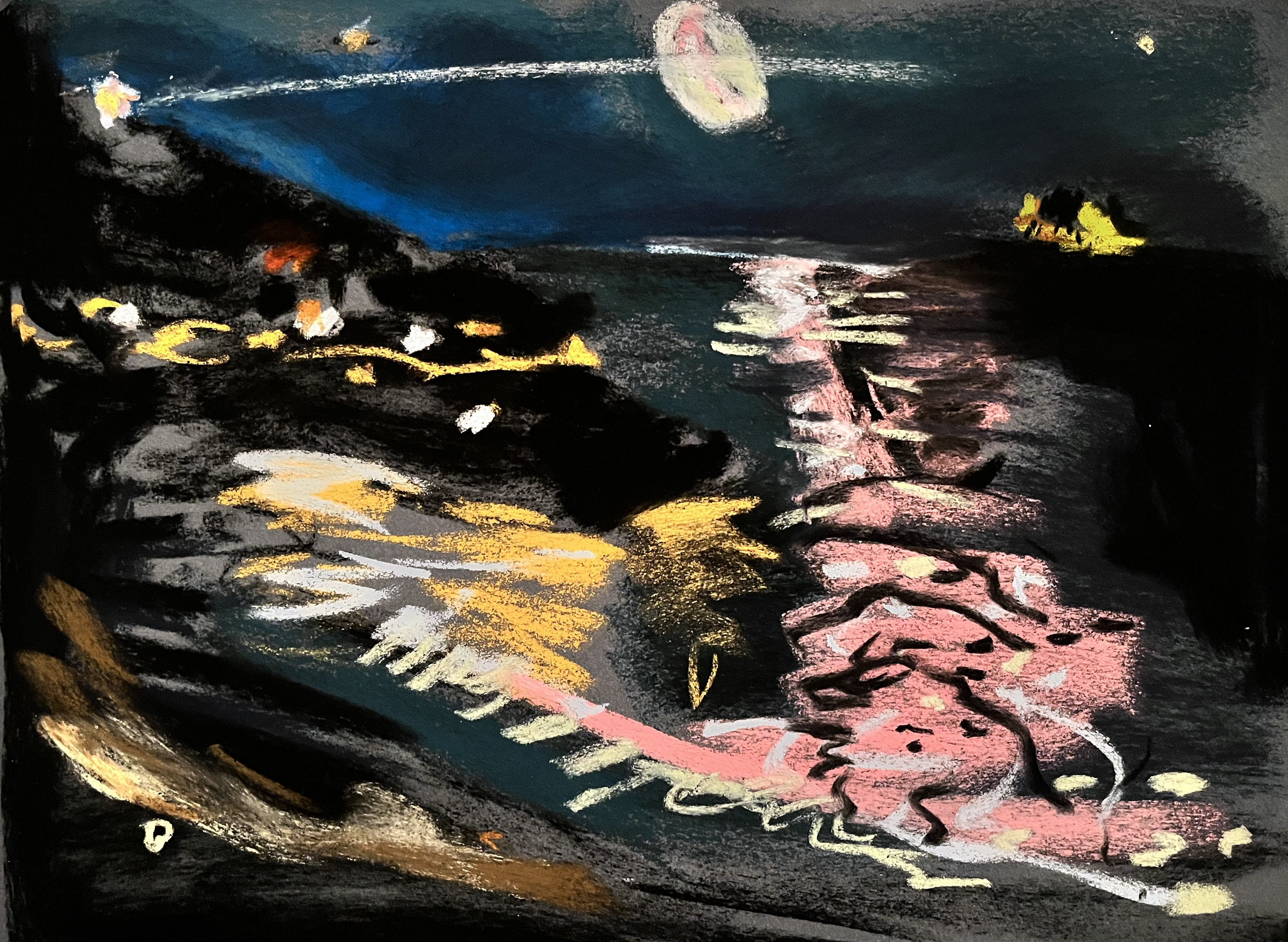 The Moon Over S&egrave;te, 2am, 2023Pastel on paper11 4/5 x 15 3/4 in.30 x 40 cm