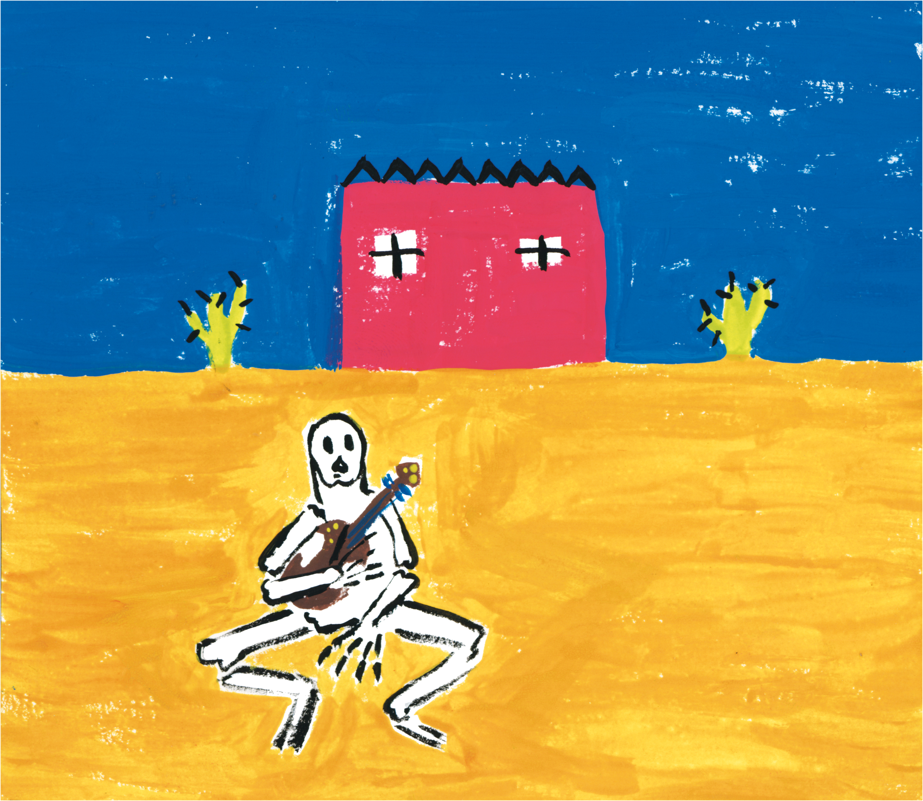 Death people play violin, Gouache