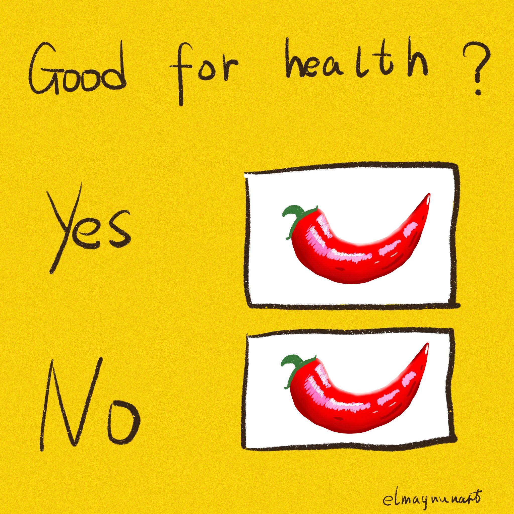 Personal project-Spicy food good for the health, yes or no?-This illustration was inspired by the article from NY TIMES