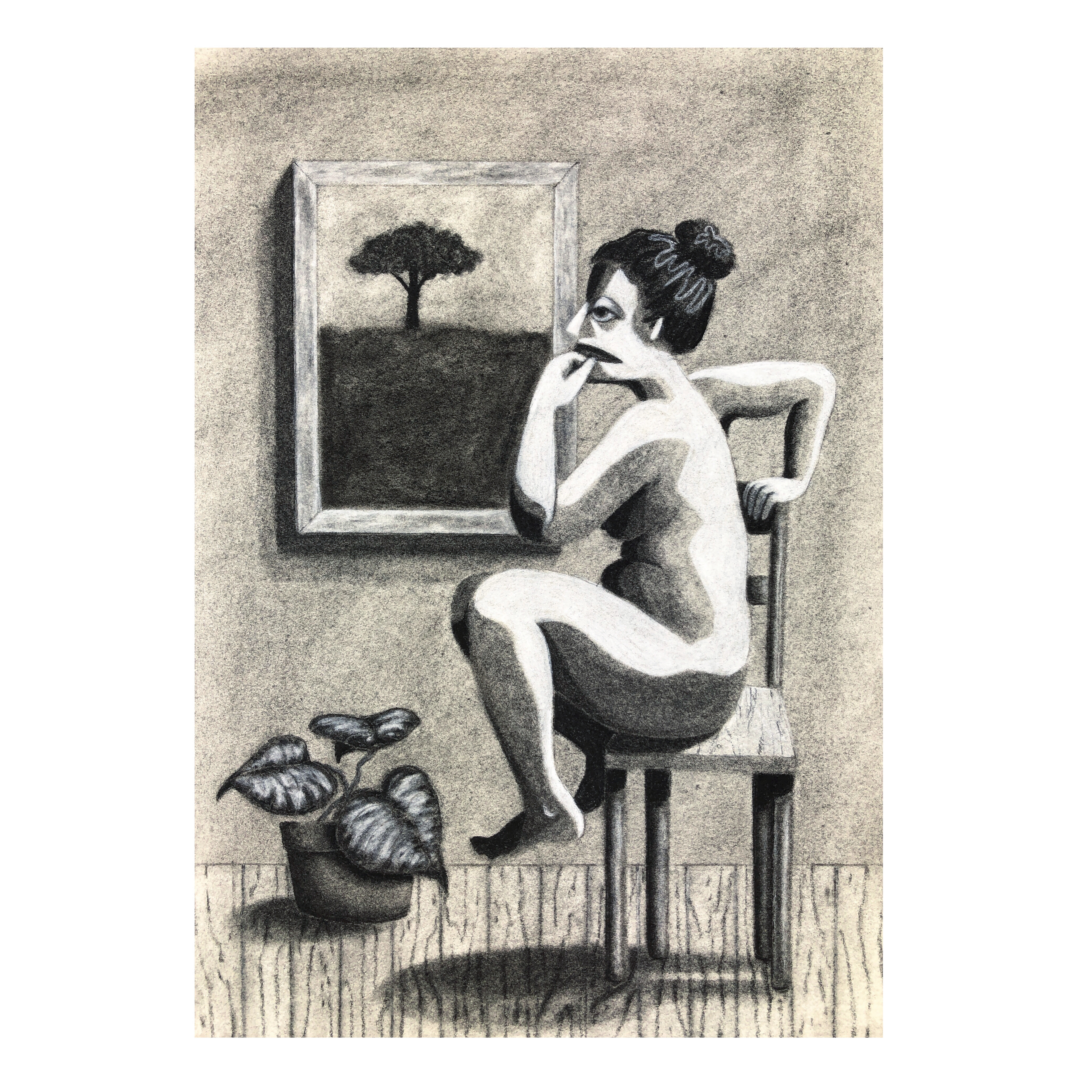 In Out, 2021, 9" x 12", charcoal on paper