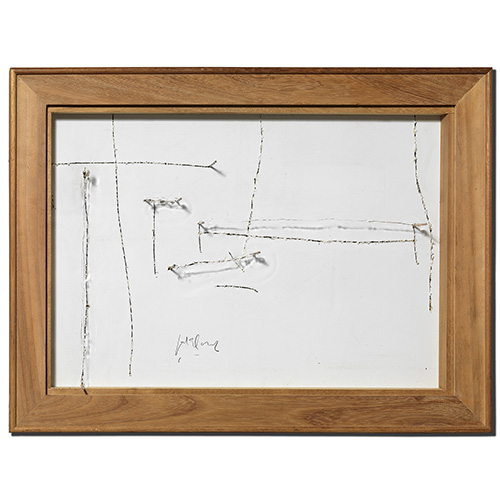 DIBUIX ESTRANY (I) 2014, cartone, rame e plexiglas, cm 56 x 76