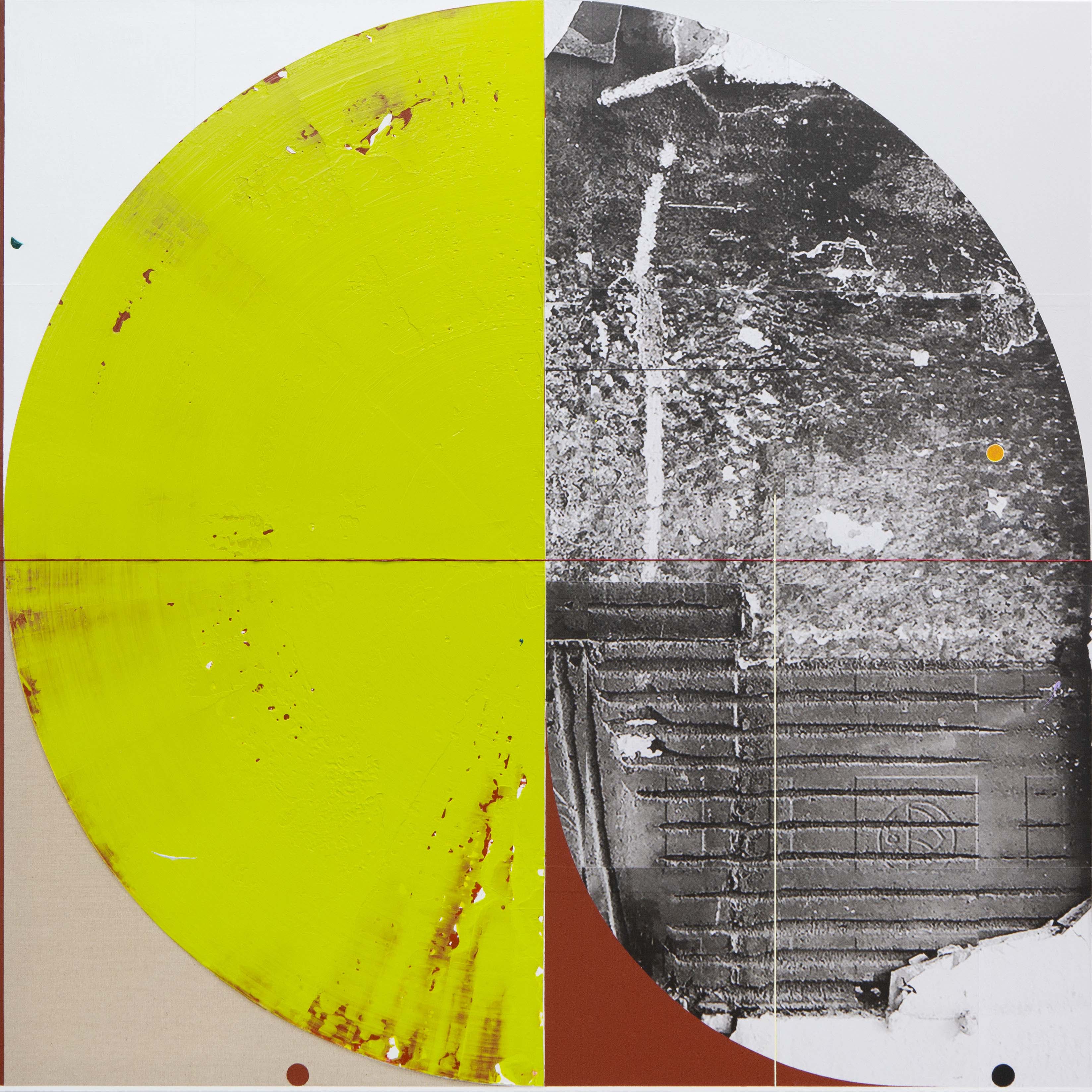 Mossy Terracotta, 2022, acrylic and photo-collage on canvas, 100 x 100 cm
