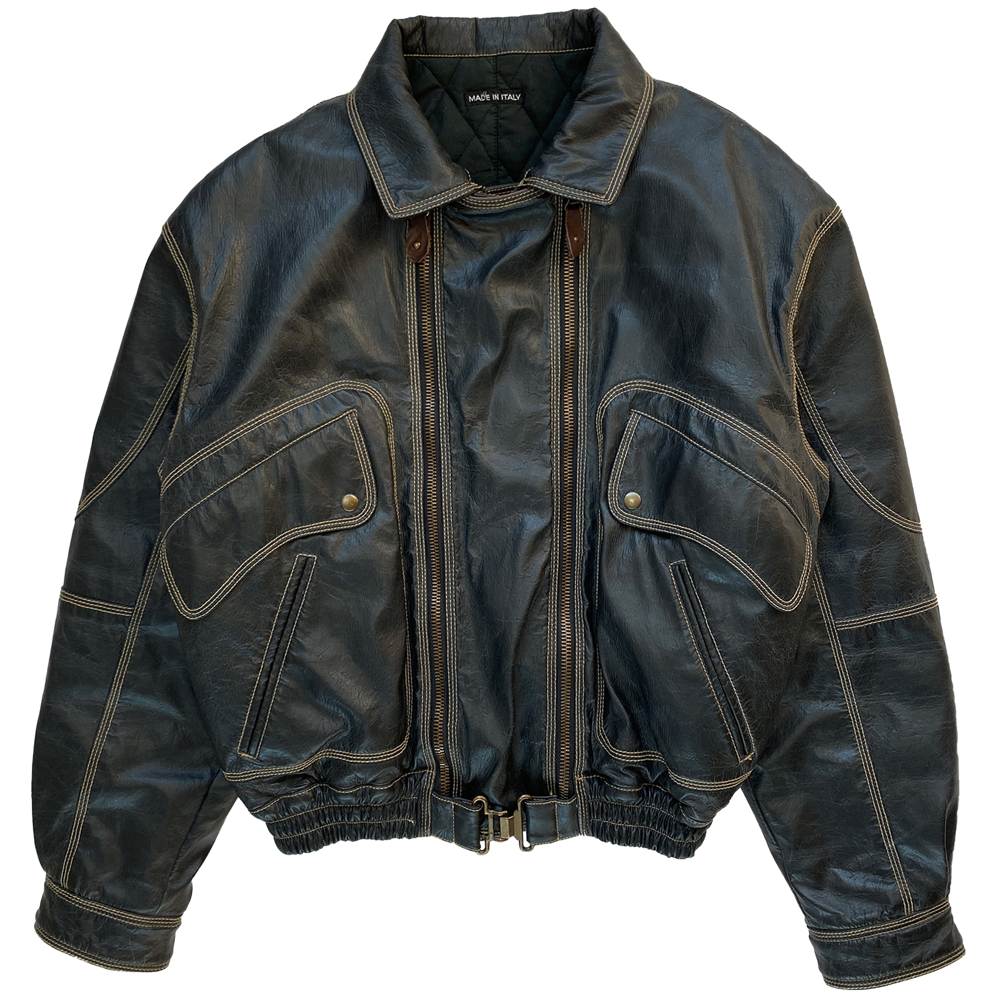 Emporio Armani, 1990s Double-zip Leather Quilted Flight Bomber