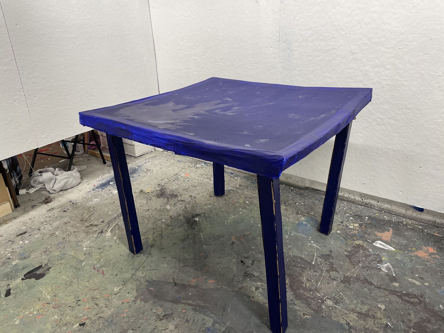 Blue Boys Table2022, Cardboard, and duct tape; 43x41x32 in