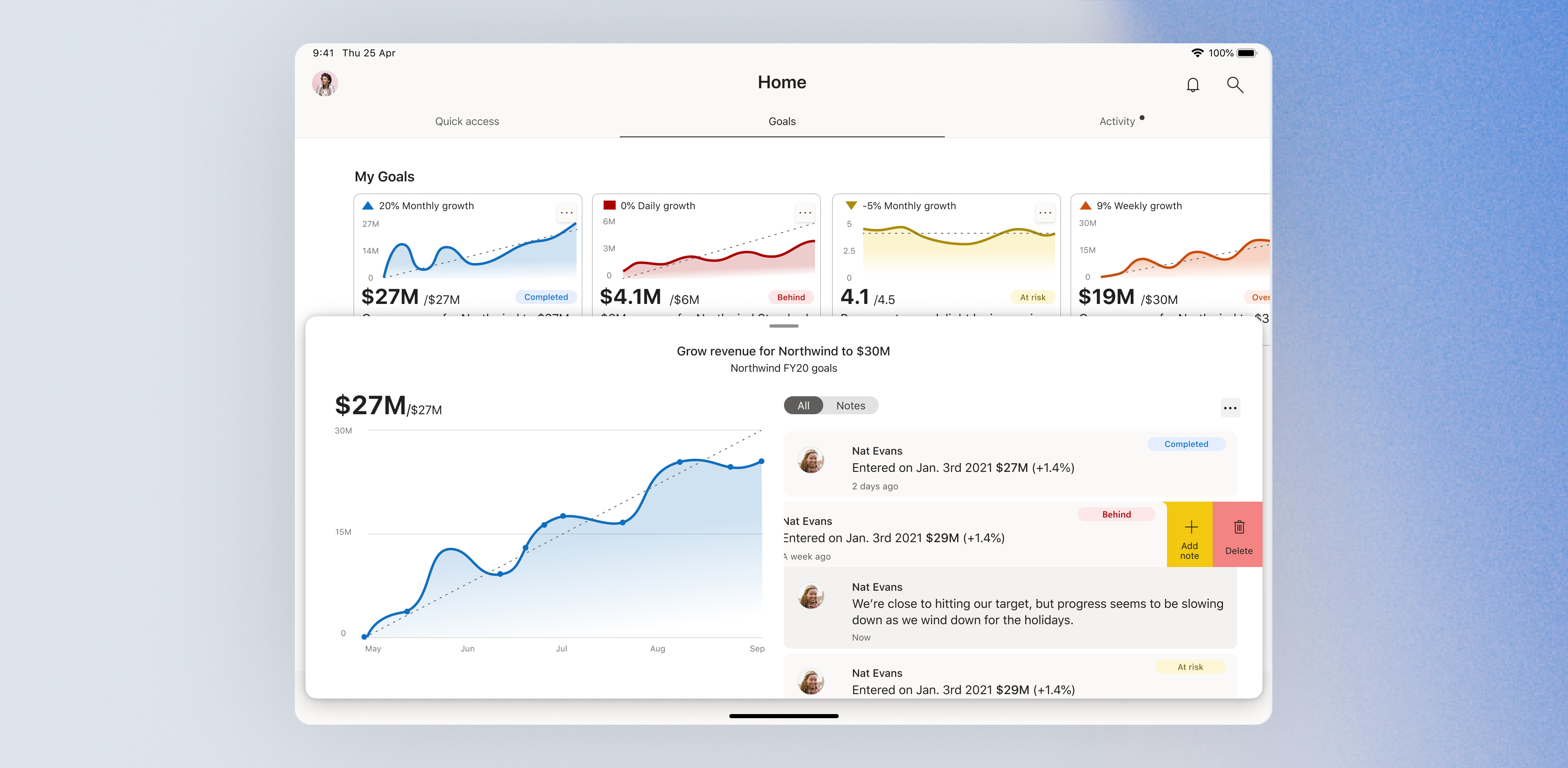 Goal Hub, tablet landscape.