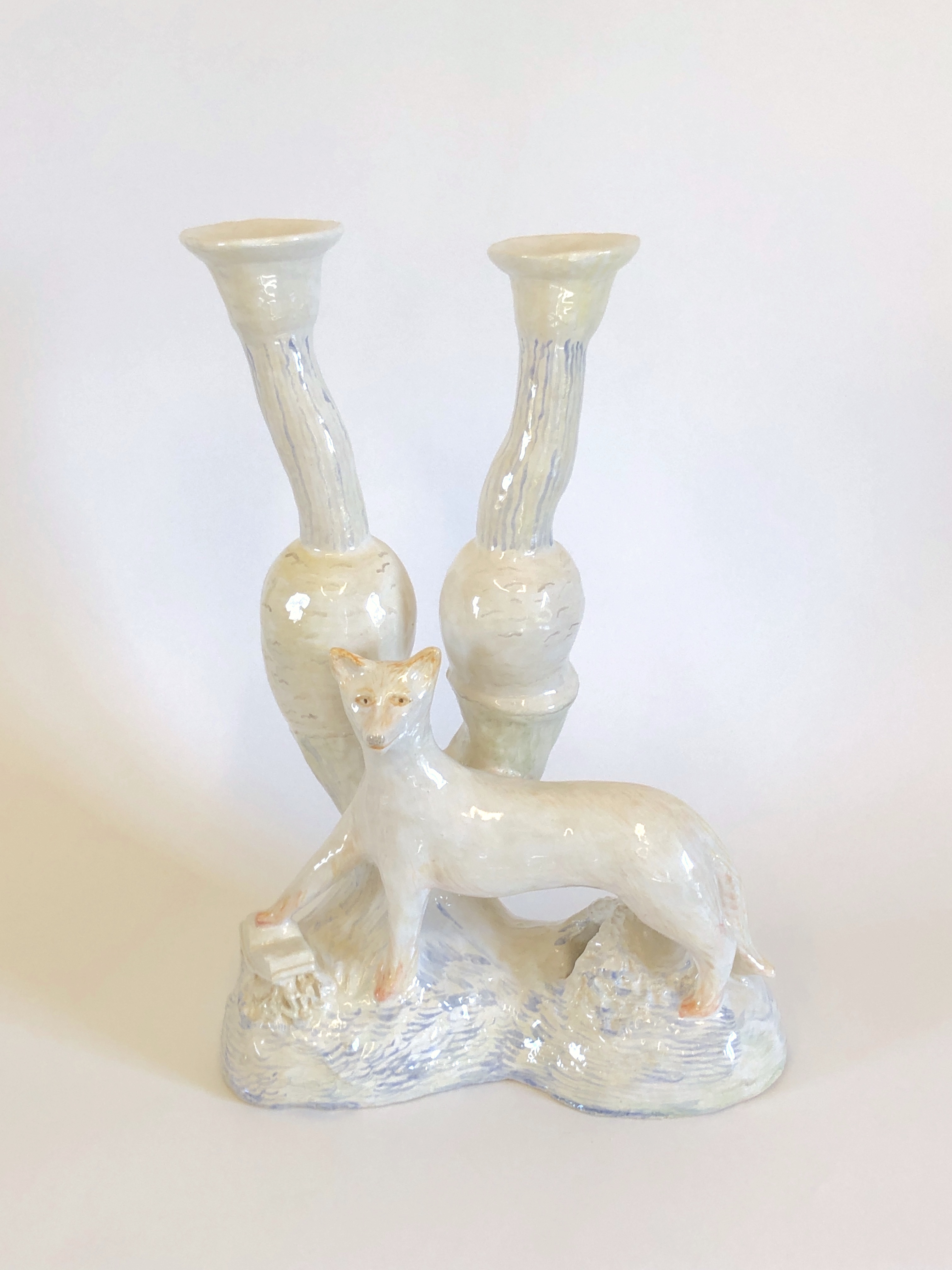fox candle holder, glazed stoneware