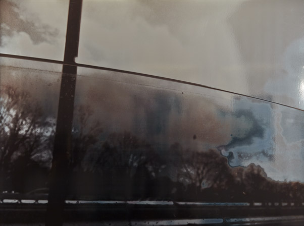 Car Window 2, 24 x 32. Latex Ink on Silver Vinyl on Dibond.