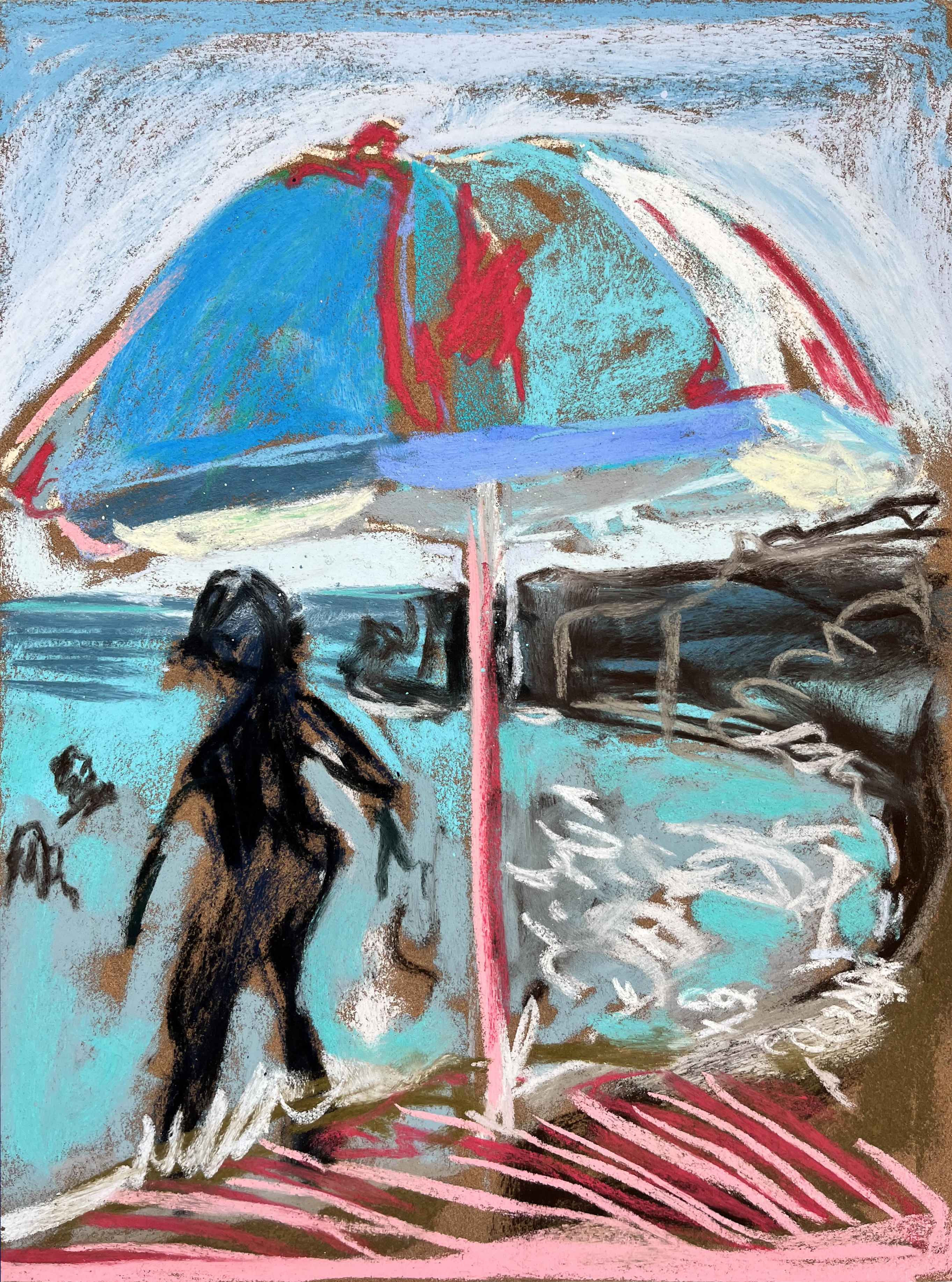 Umbrella at S&egrave;te, noon, 2023Pastel on paper15 3/4 x 11 4/5 in.40 x 30 cm