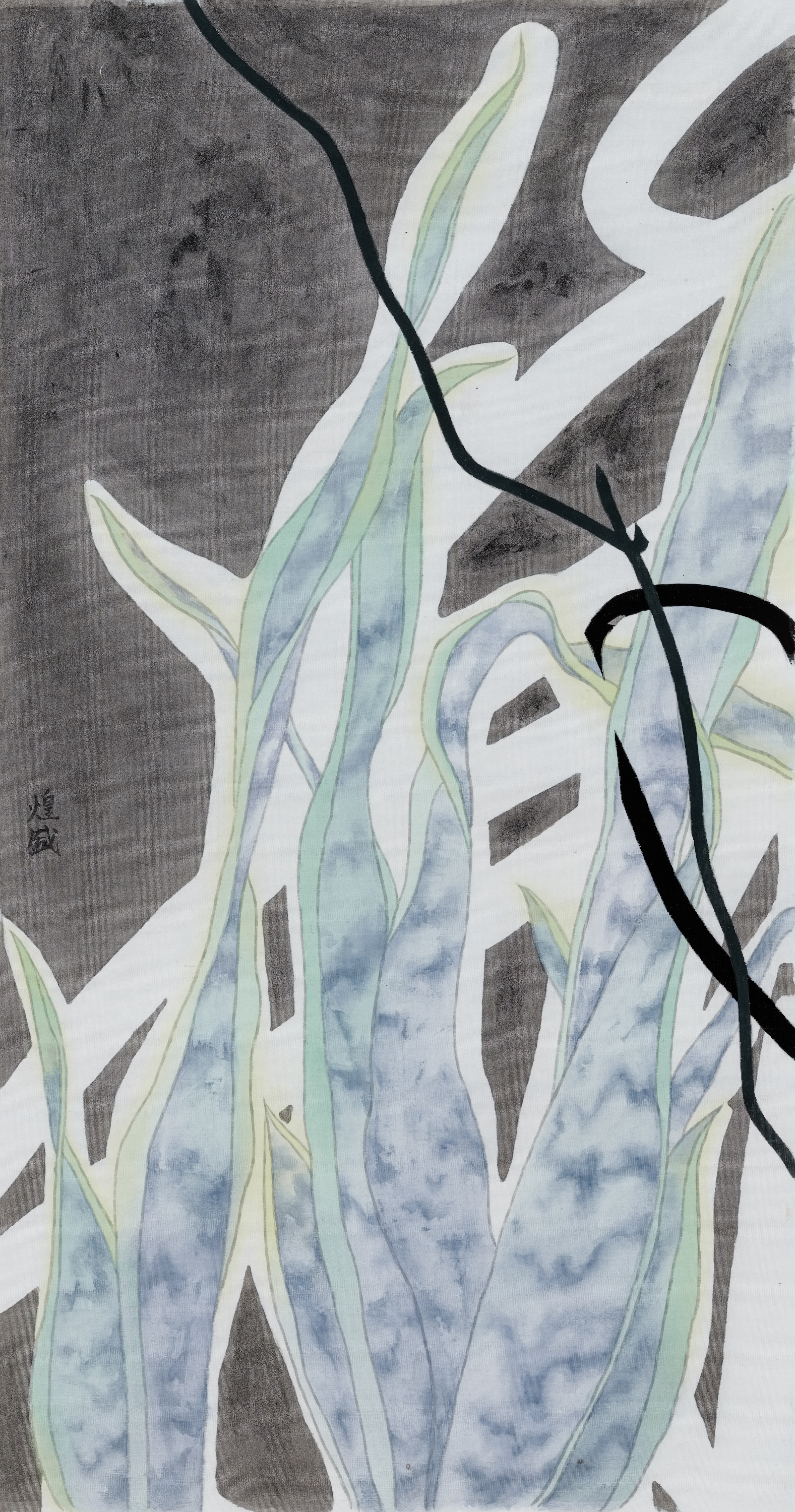 Snake Plant, 2021, ink, mineral pigment on silk, 47x25cm (18.5x9.8 in)