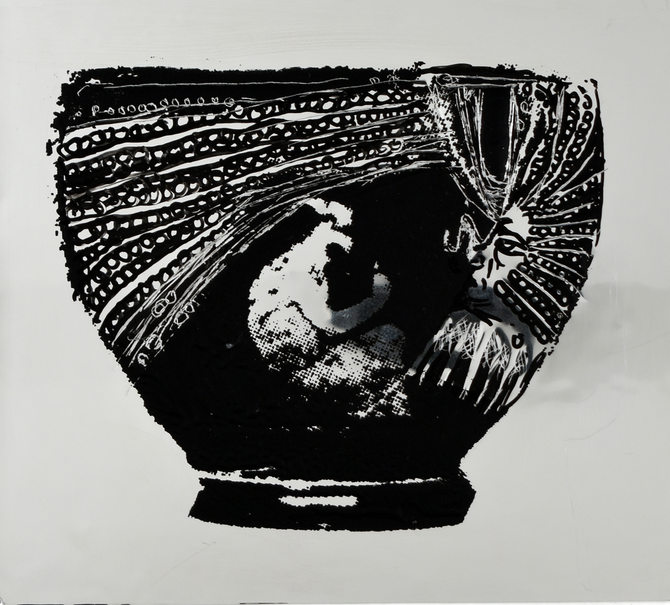 213377 (M.DR.01) A: Owl and Birds In Tree. B: Satyr Catching Birds, Trees, Screenprint and acrylic drawing on double aluminized polyester film, 3.75 x 4.25 in., 2024