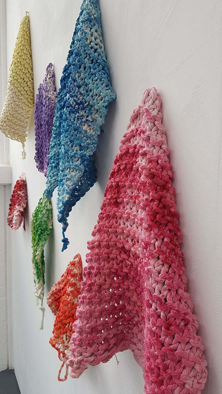 Home Work, 2021Cotton knitted into squares, acrylic(22cm x 27cm / 45cm x 45cm)