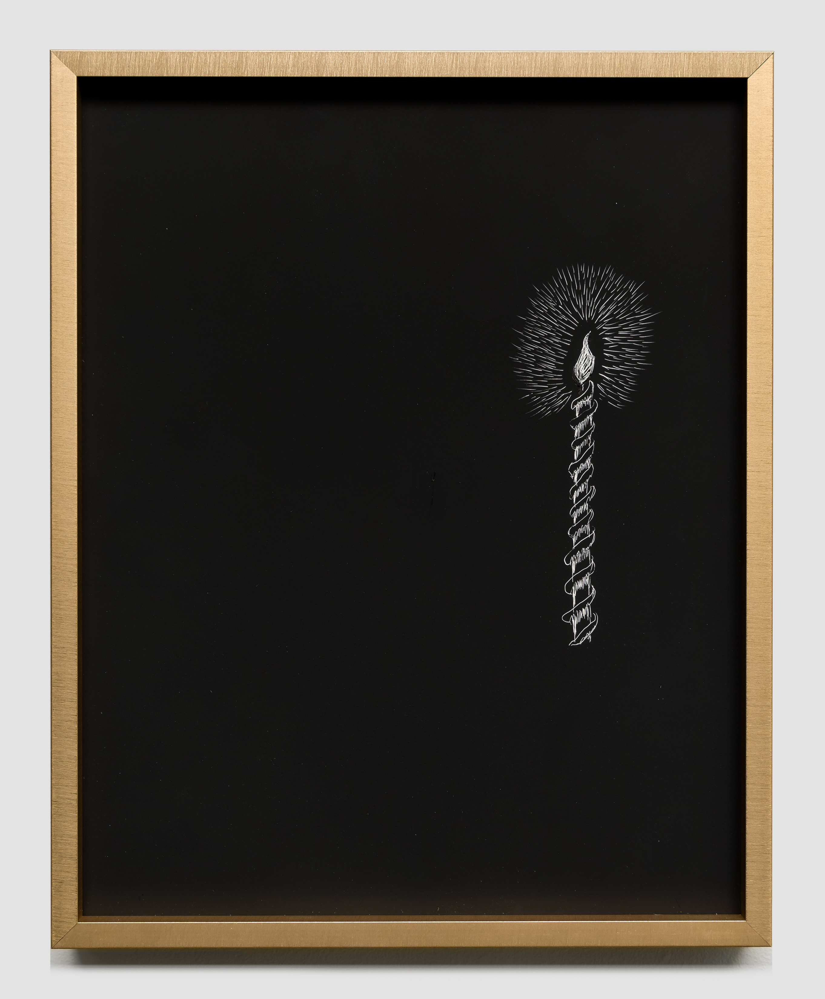 Girl Detective (small candle), 2019, 10.5" x 8.5", scratchboard, metal frame. Courtesy of the artist.