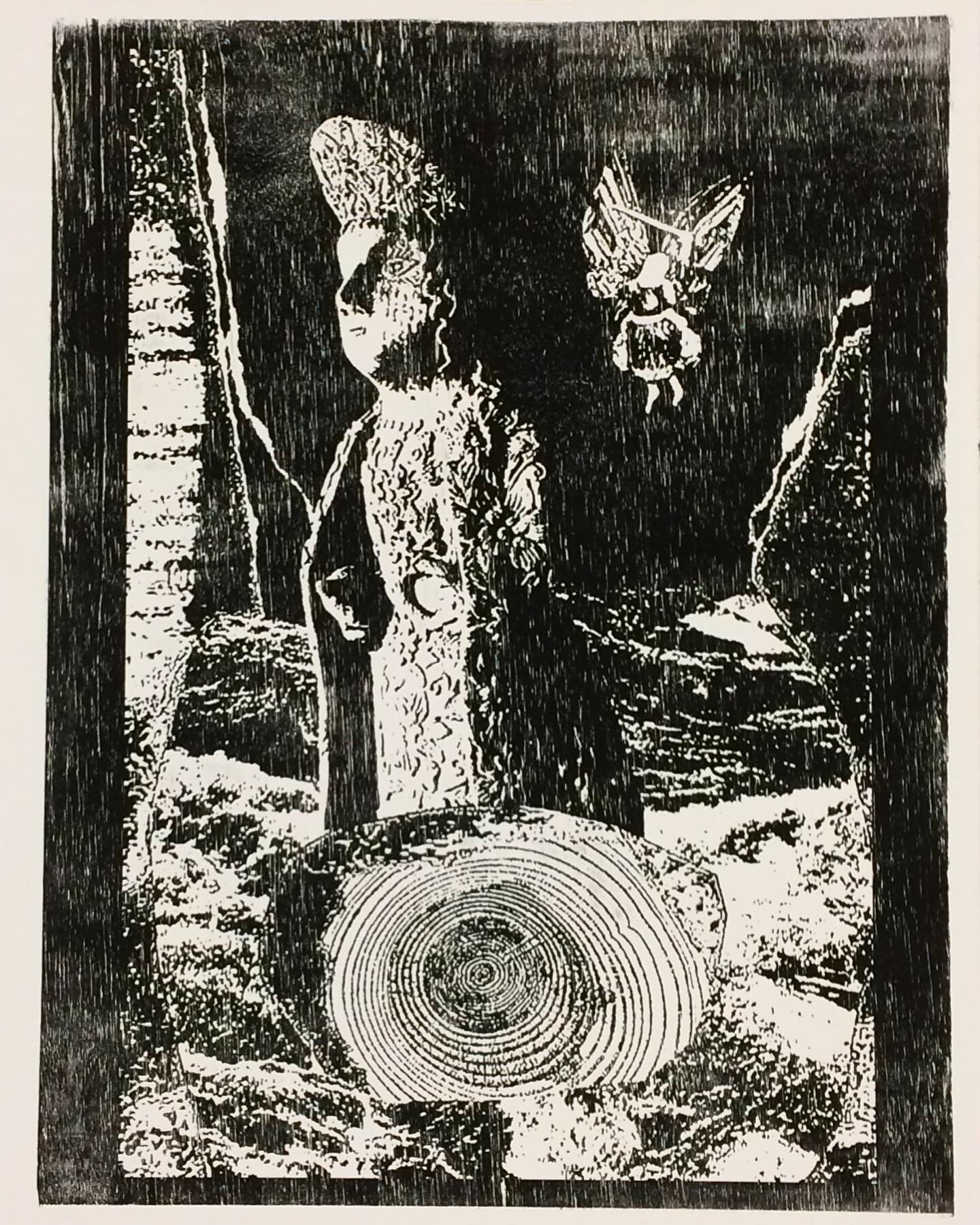 Divine Timing / Diving Time (laser print woodblock)