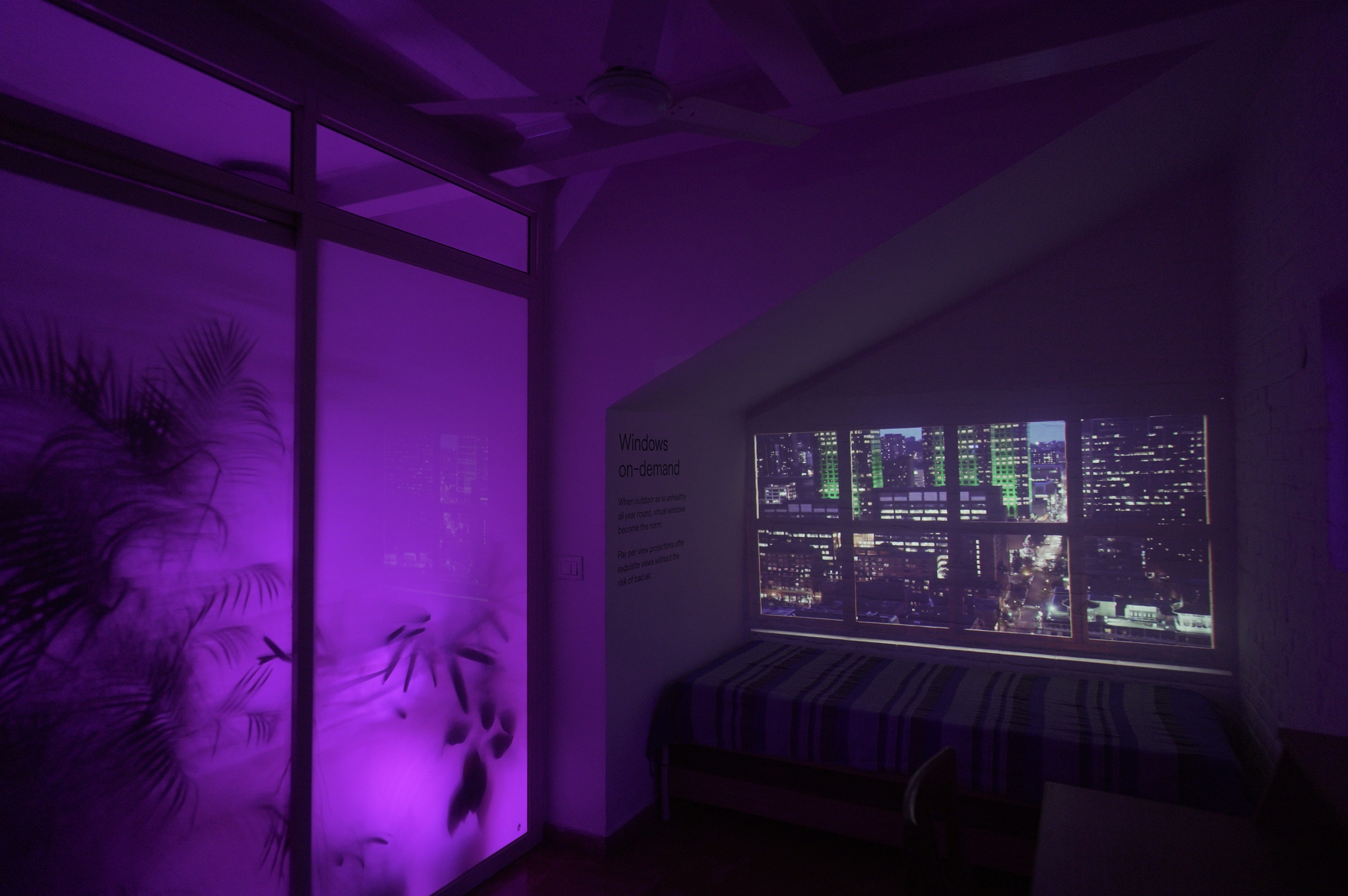 Windows on-demand — When outdoor air is unhealthy all year round, virtual windows become the norm. Pay per view projections offer exquisite views without the risk of bad air.