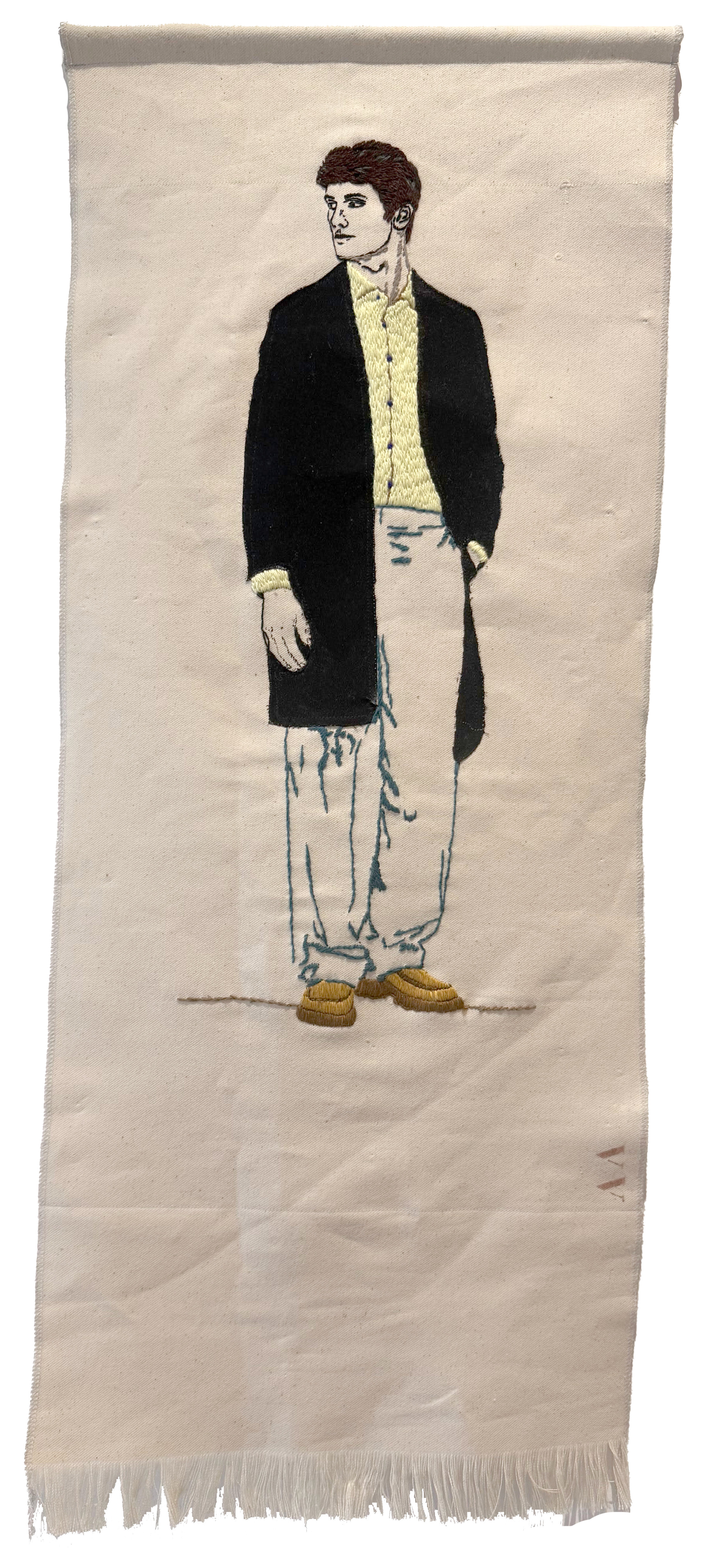 Abdesslem Ayed, Second Skin 02, Broderie sur tissu malti, 40x100cm, 2025