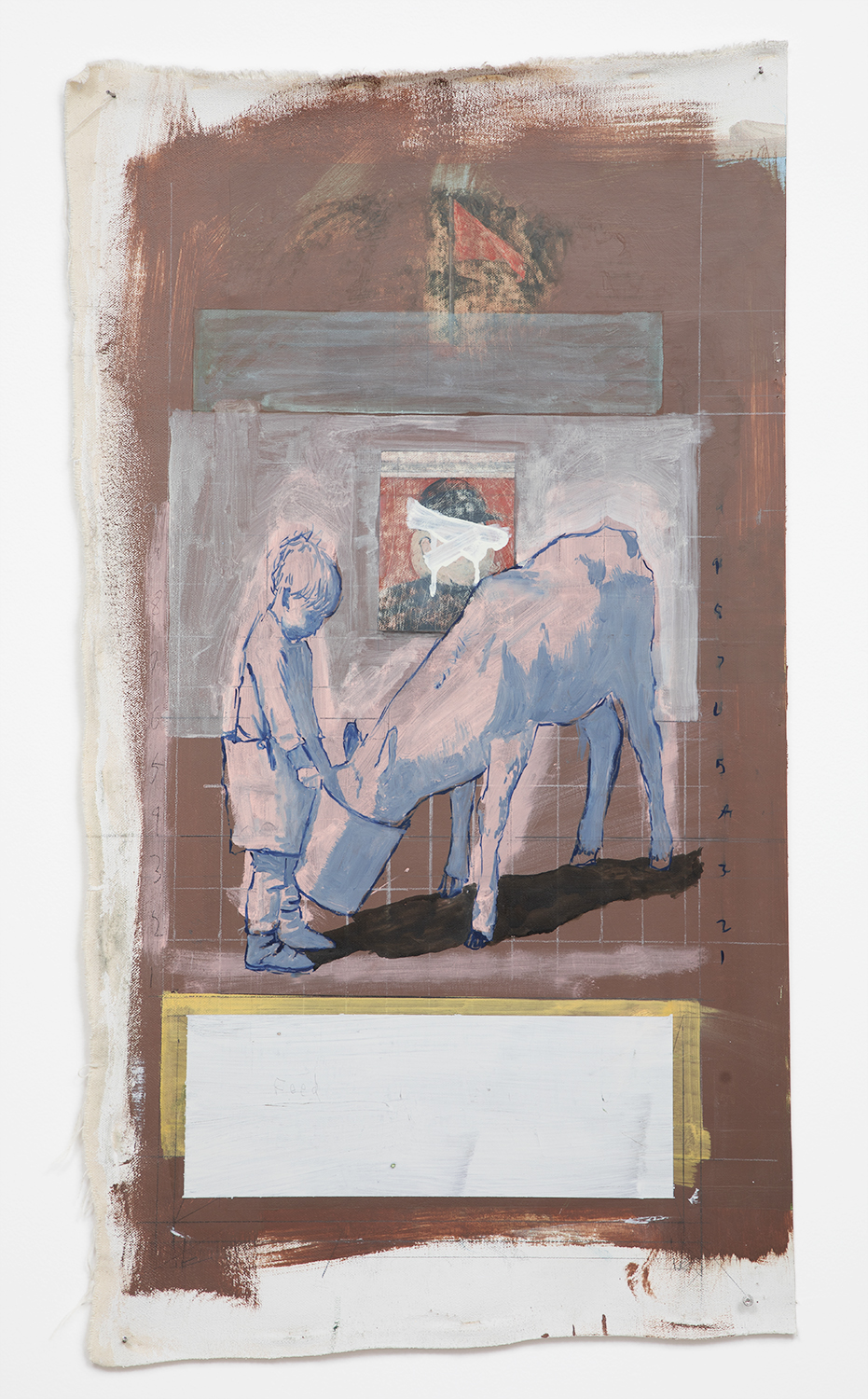 Feed; Oil paint and enamel paint on canvas, unstretched ; 29 1/2 x 16”; 2020