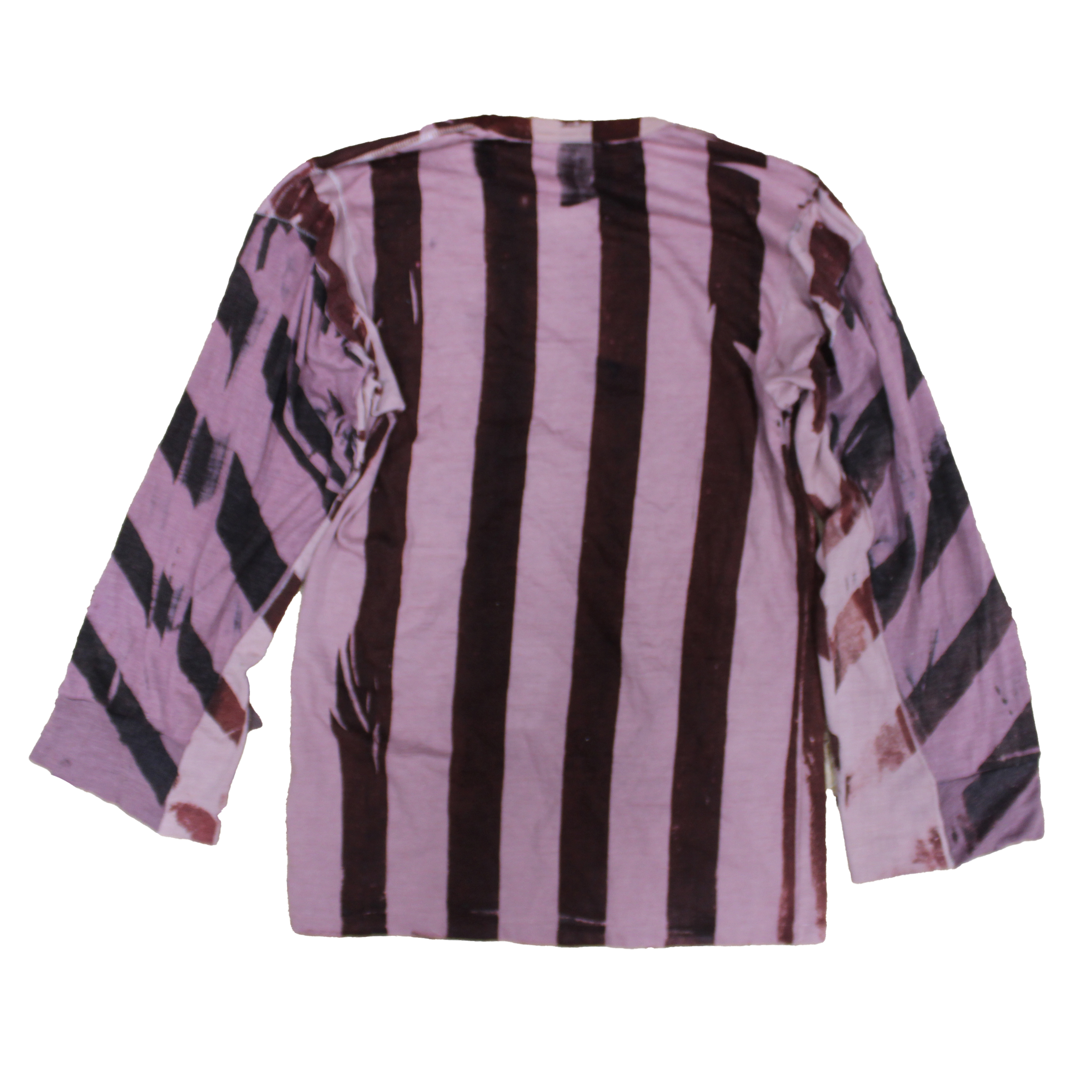 reclaimed vintage surplus thermal shirt tailored to have a boxy fit and wide sleeves. Allover printed with stripes using textile dye