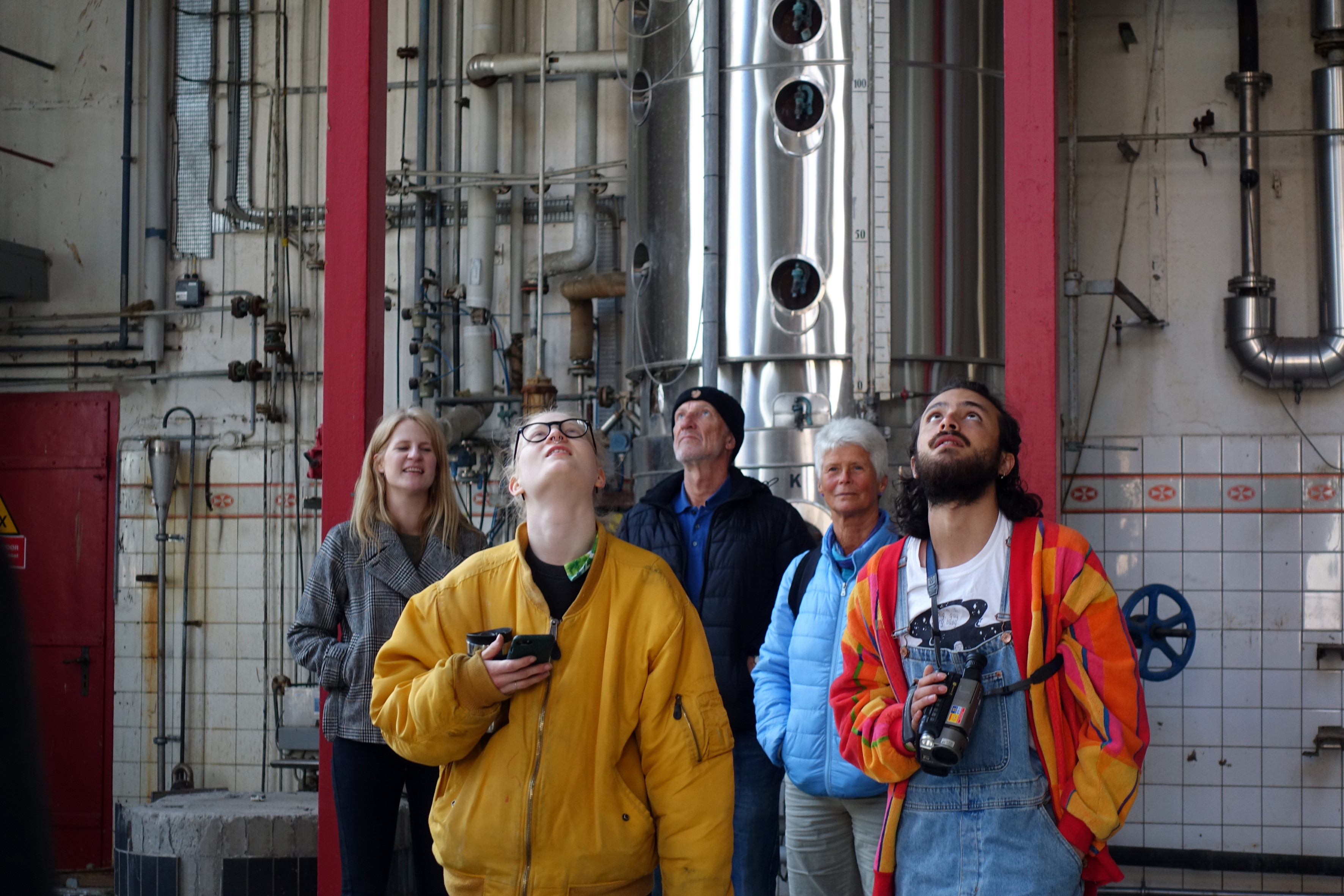 Documentation of workshop with Luiza Crosman and Pedro Moraes at the Aalborg Aquavit factory, Cloud City Spritten, Aalborg, Denmark, 2019. (photocredit: Rikke Ehlers Nilsson)