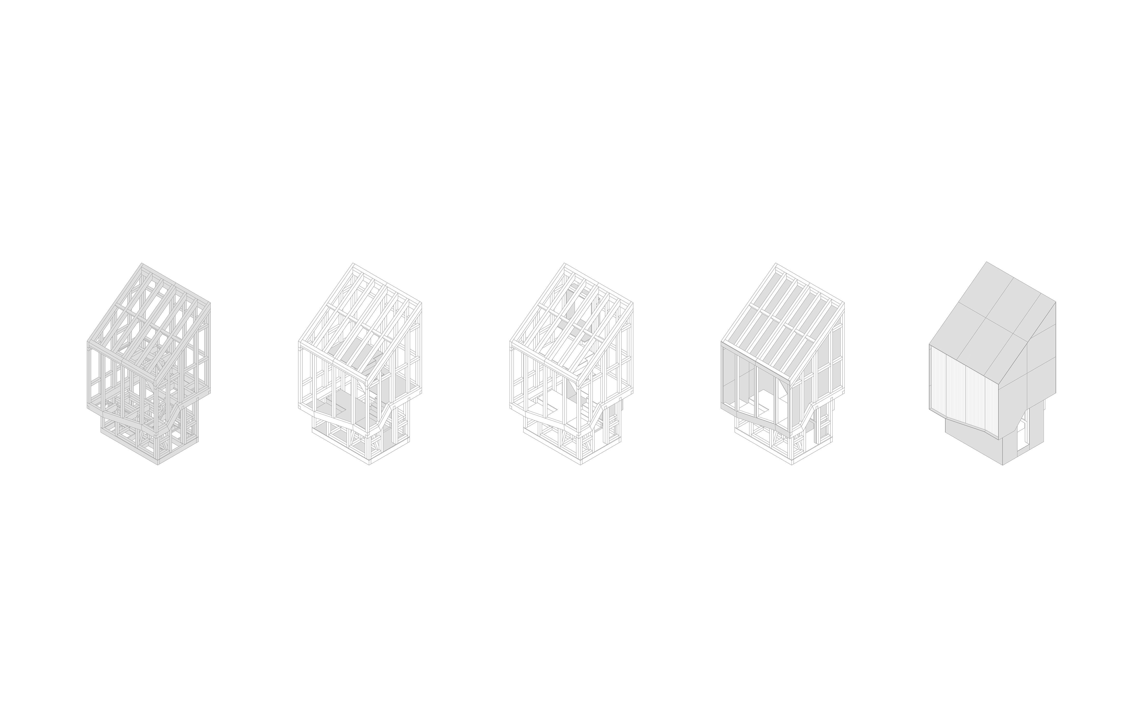 axonométrie détaillant la structure et les différentes étapes constructives