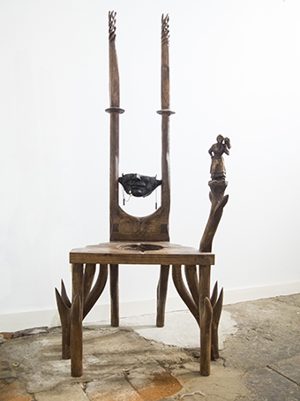 Confident de la lune, 2018, wood, resin, mixed media, variable dimensions