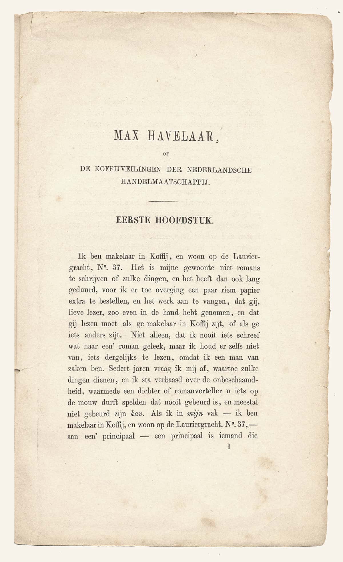 Max Havelaar, first page of the original edition, 1860