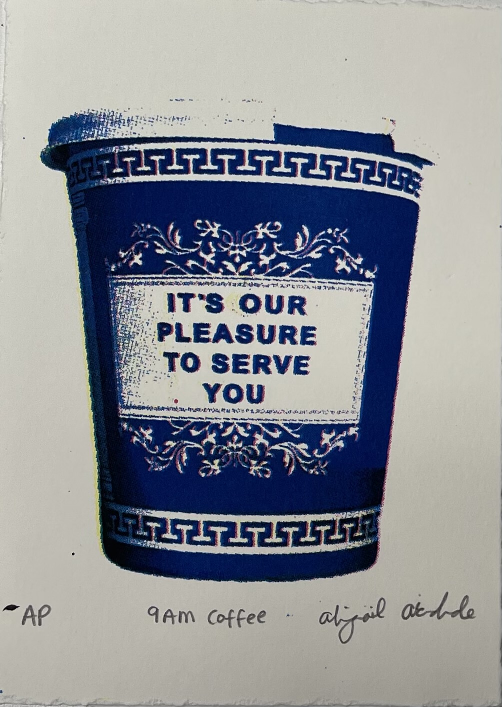 9AM Coffee, CMYK Screenprint on paper, 5 x 7", 2024