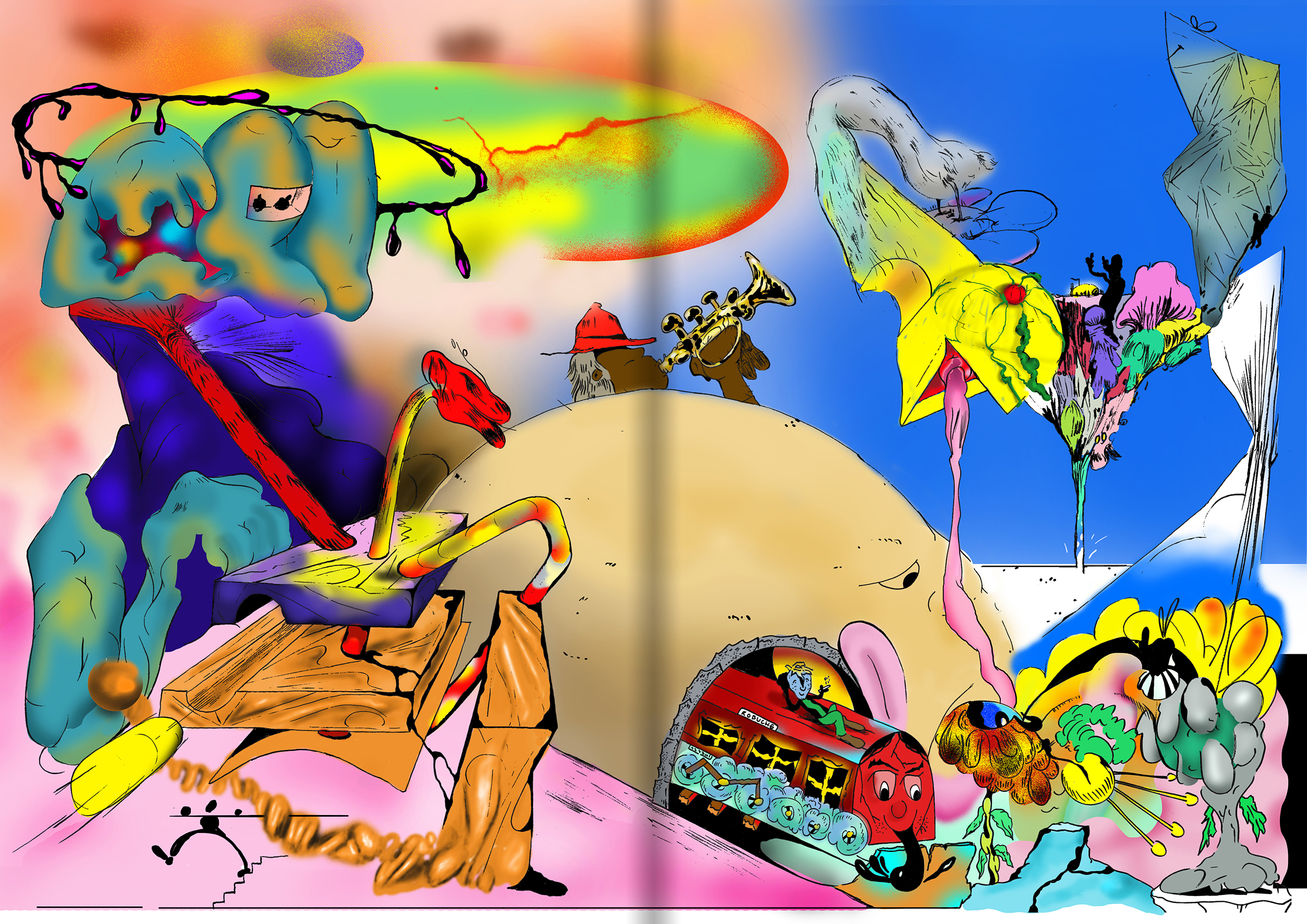 Veneno Publication (spread 4), 2020 21cm x 29,7cmAnalog drawings colored digitally, printed in RISO copy