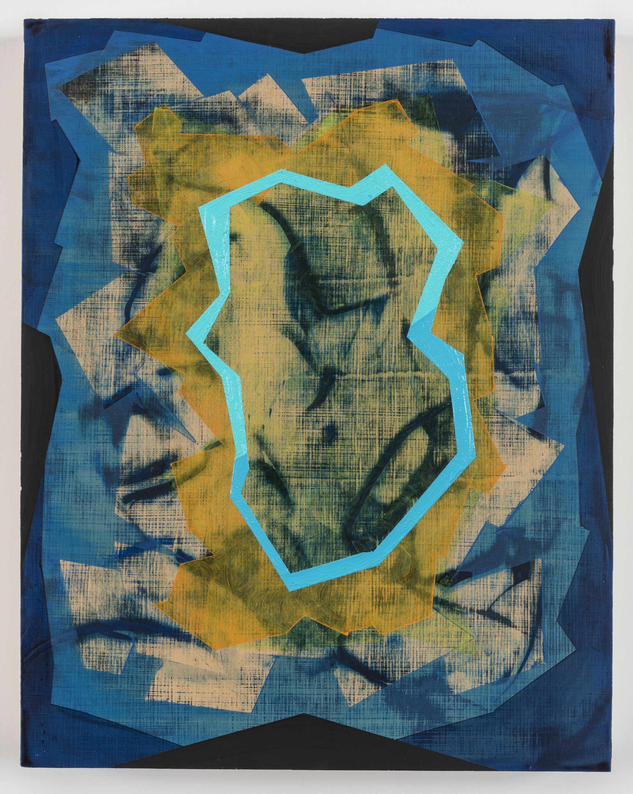 Nucleus, 2018, acrylic, Flashe paint, and oil on panel, 14 &times; 11".