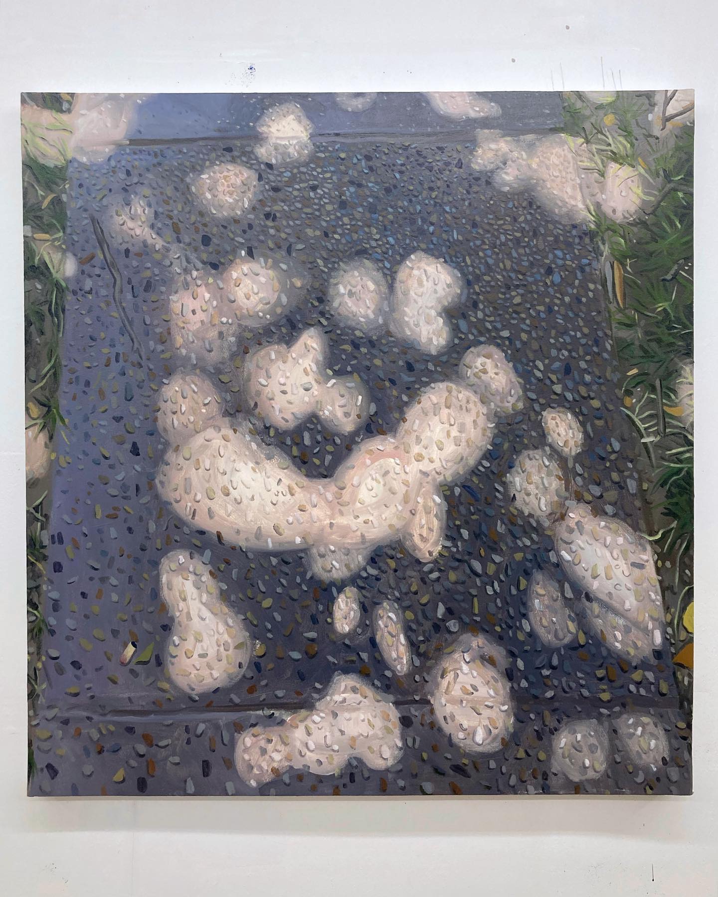 seeing a funny face in the light on a sidewalk / oil on canvas /