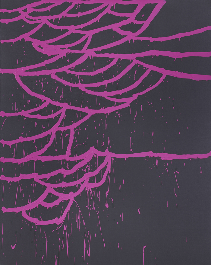 Pink on Graphite Gray World Wide Web, 2017, acrylic on oil, 60x48 in